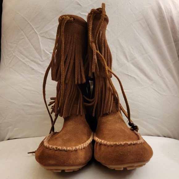 NIB Minnetonka decorah double fringe moccasin boots size 6.5 - Picture 7 of 9